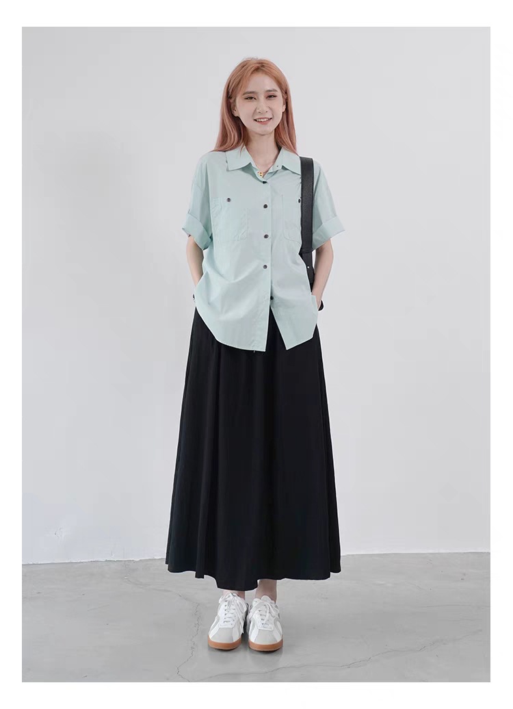 ロングスカート ギャザー フレアスカート ウエストゴム Aライン 夏物 リラックス 着痩せ レディース 通勤 ポケット付き ボ無地 スカート 