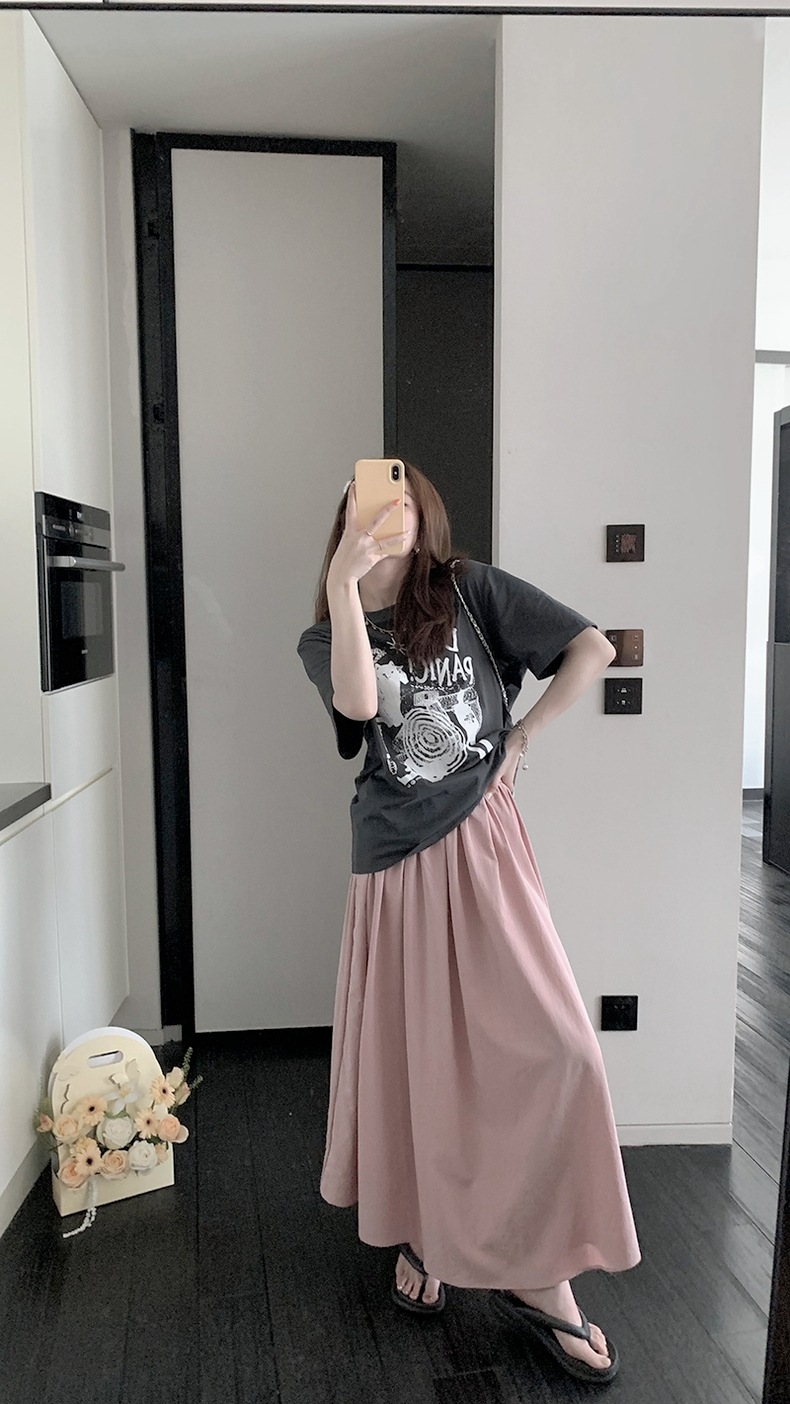 ロングスカート ギャザー フレアスカート ウエストゴム Aライン 夏物 リラックス 着痩せ レディース 通勤 ポケット付き ボ無地 スカート 