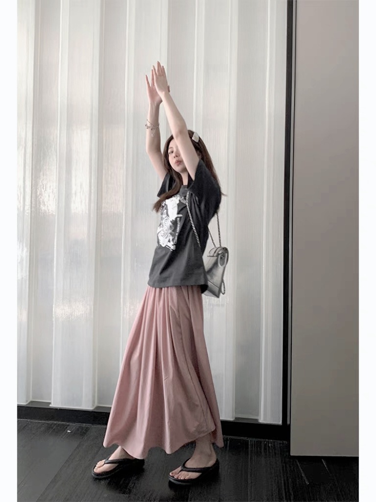 ロングスカート ギャザー フレアスカート ウエストゴム Aライン 夏物 リラックス 着痩せ レディース 通勤 ポケット付き ボ無地 スカート 