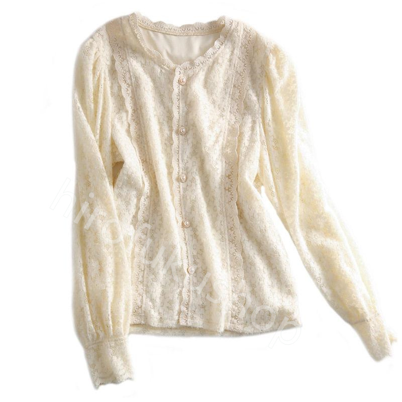 シャツ レディース レース トップス ブラウス 長袖 大人 きれいめ 刺繍 おしゃれ シンプル 30代 透け感 可愛い ラウンドネック 40代 20代 