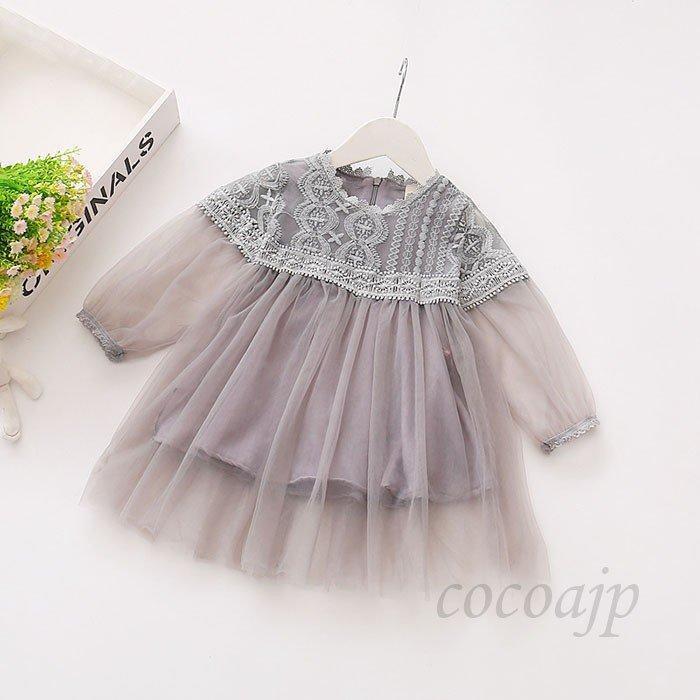 2022新春 子ども服 ベビードレス 長袖結婚式 フォーマル セレモニー ベビー服 ワンピース グレー ワンピース ピンク チュール 70 80 90 セレモニードレス 