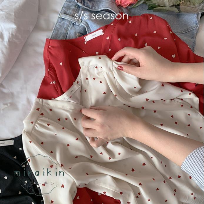 シャツブラウス ハート柄 レディース 長袖 Vネック シフォンシャツ トップス 40代 着やせ シャツ ブラウス 50代 カジュアル かわいい 30代 ラッパ袖 20代 