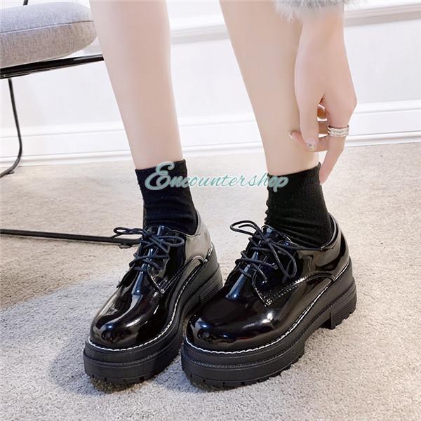 レディース 革靴 厚底ローファー モカシン JK パンプス 靴ひも 女子靴 太めヒール 黒 コンフォート 裏起毛 オシャレ通勤通学 