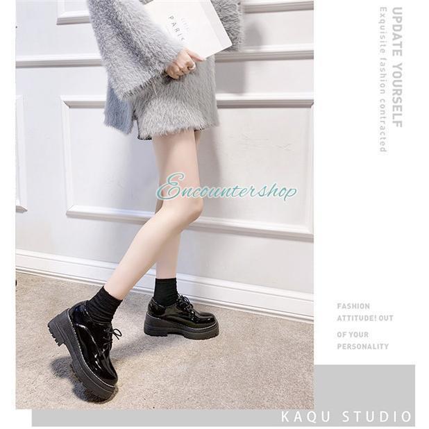 レディース 革靴 厚底ローファー モカシン JK パンプス 靴ひも 女子靴 太めヒール 黒 コンフォート 裏起毛 オシャレ通勤通学 