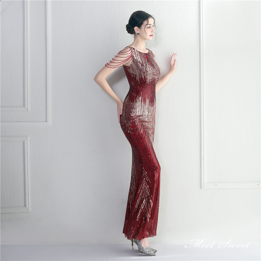 カラードレス マーメイドドレス パーティードレス ビーズ 袖なし イブニングドレス ウェディングドレス スパンファスナー 結婚式 二次会 