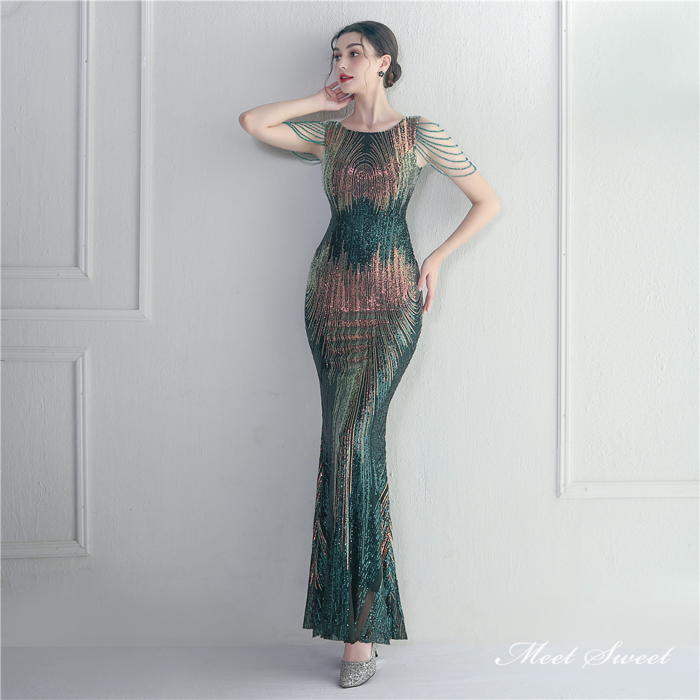 カラードレス マーメイドドレス パーティードレス ビーズ 袖なし イブニングドレス ウェディングドレス スパンファスナー 結婚式 二次会 