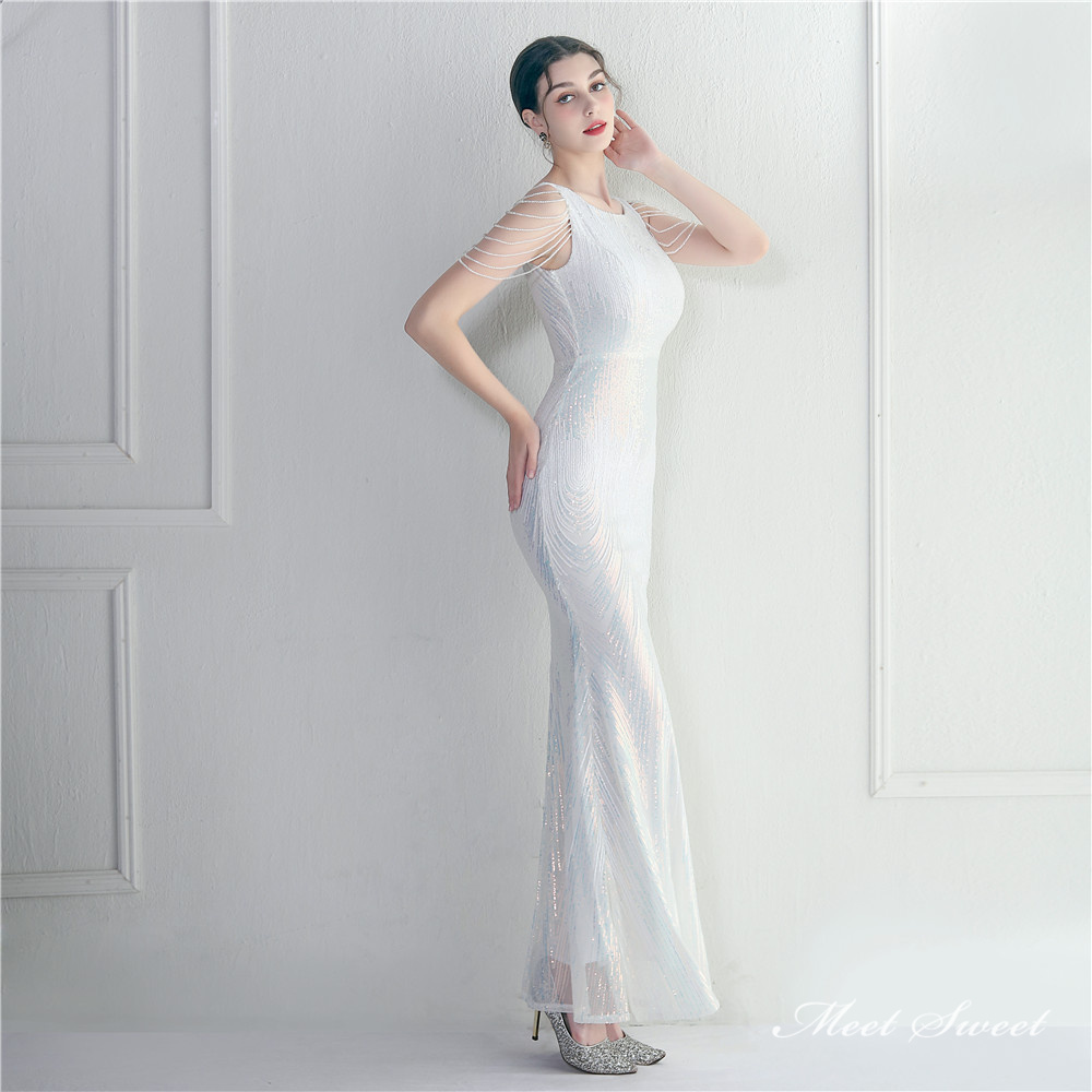 カラードレス マーメイドドレス パーティードレス ビーズ 袖なし イブニングドレス ウェディングドレス スパンファスナー 結婚式 二次会 