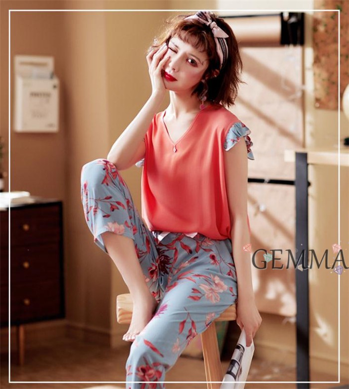 送料無料 ルームウェア パジャマ レディース 夏 半袖ｔシャツ 上下セット ロングパンツ 韓国風 花柄 カジュアル 涼しい 可愛い 