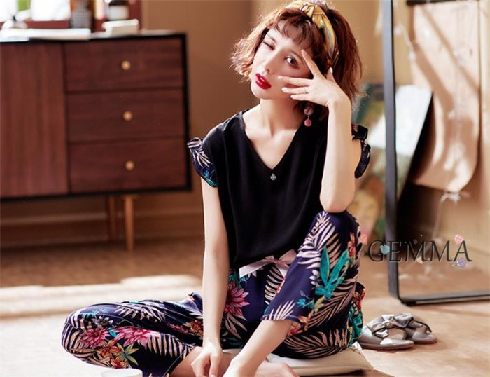 送料無料 ルームウェア パジャマ レディース 夏 半袖ｔシャツ 上下セット ロングパンツ 韓国風 花柄 カジュアル 涼しい 可愛い 