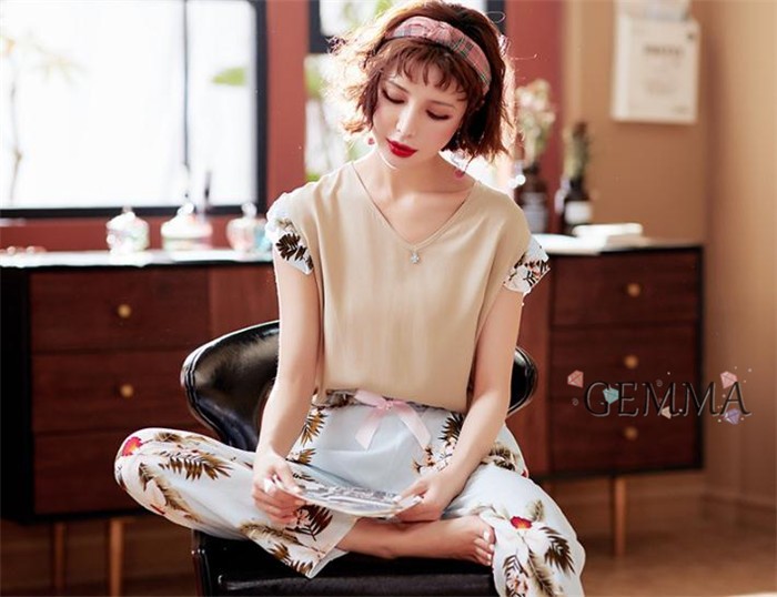 送料無料 ルームウェア パジャマ レディース 夏 半袖ｔシャツ 上下セット ロングパンツ 韓国風 花柄 カジュアル 涼しい 可愛い 