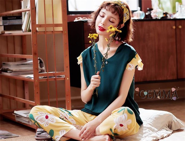 送料無料 ルームウェア パジャマ レディース 夏 半袖ｔシャツ 上下セット ロングパンツ 韓国風 花柄 カジュアル 涼しい 可愛い 
