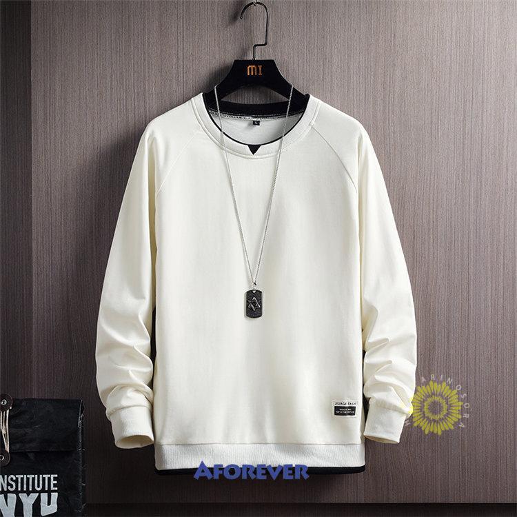 長袖トレーナー メンズ 秋服 トレーナー プルオーバー 無地 秋 春 トップス 丸首 スウェットシャツ 秋コーデ 重ね着風 カジュアル 