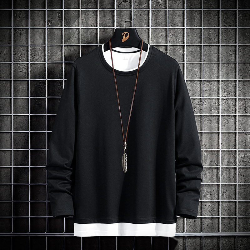 ロンT メンズ Tシャツ 長袖Tシャツ スポーツ 重ね着風 秋服 ロングTシャツ 黒 白 春服 ティーシャツ ファッション 