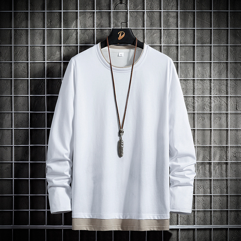ロンT メンズ Tシャツ 長袖Tシャツ スポーツ 重ね着風 秋服 ロングTシャツ 黒 白 春服 ティーシャツ ファッション 