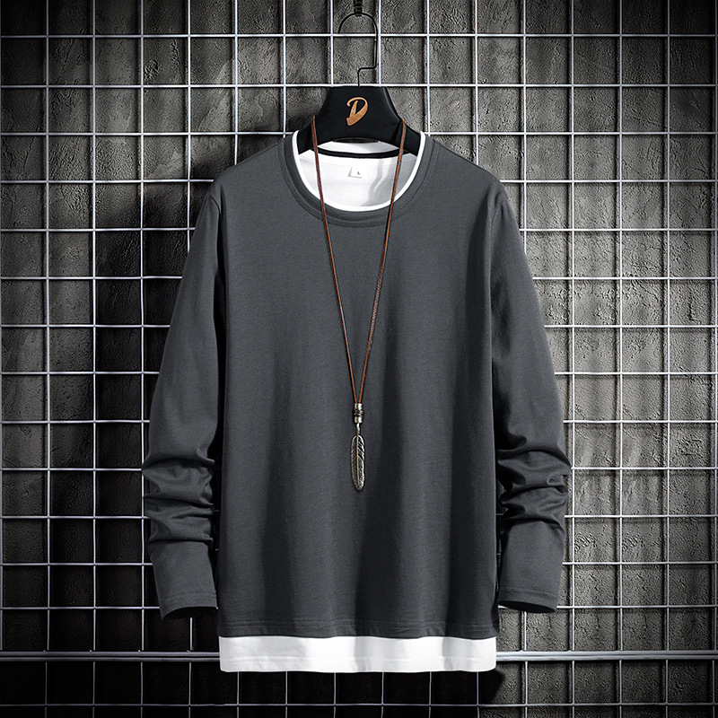 ロンT メンズ Tシャツ 長袖Tシャツ スポーツ 重ね着風 秋服 ロングTシャツ 黒 白 春服 ティーシャツ ファッション 