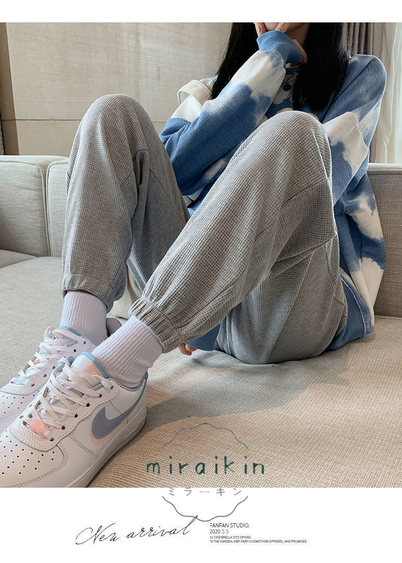 スウェットパンツ ワッフル生地 韓国風 レディース ジョガーパンツ 春秋冬ドローストリングパンツ 長ズボン ストレートパンツ ハイウエスト ロングパンツ 