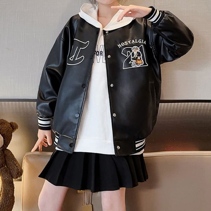 小学生 女の子 フェイクレザー ブルゾン 春秋 アウター カジュアル 韓国 ガーダンス可愛い 通学 おしゃれ 