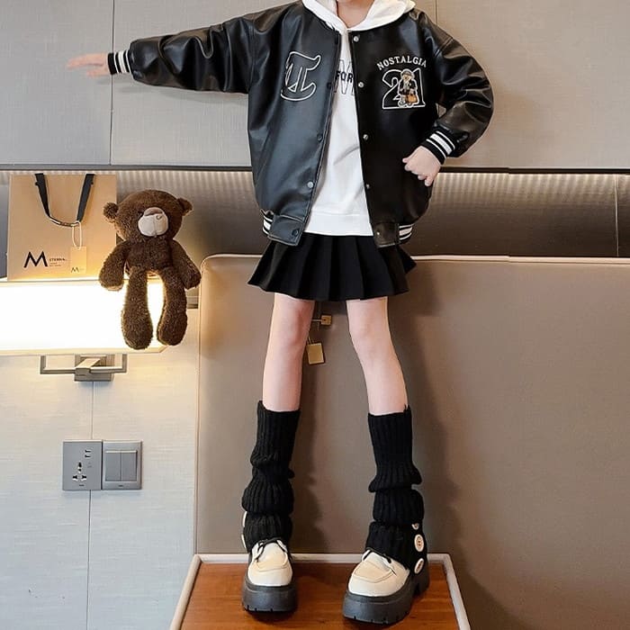 小学生 女の子 フェイクレザー ブルゾン 春秋 アウター カジュアル 韓国 ガーダンス可愛い 通学 おしゃれ 