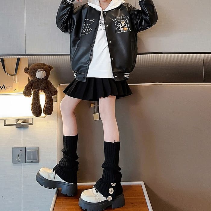 小学生 女の子 フェイクレザー ブルゾン 春秋 アウター カジュアル 韓国 ガーダンス可愛い 通学 おしゃれ 