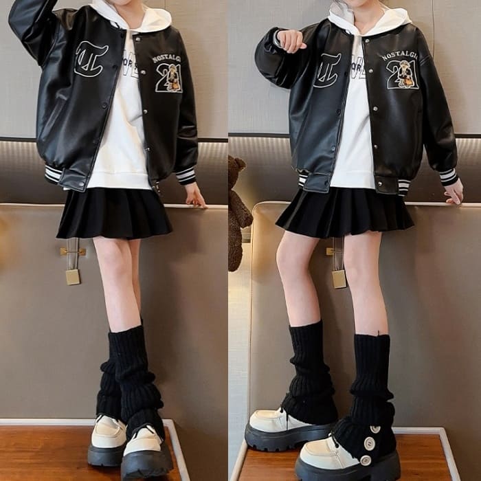 小学生 女の子 フェイクレザー ブルゾン 春秋 アウター カジュアル 韓国 ガーダンス可愛い 通学 おしゃれ 