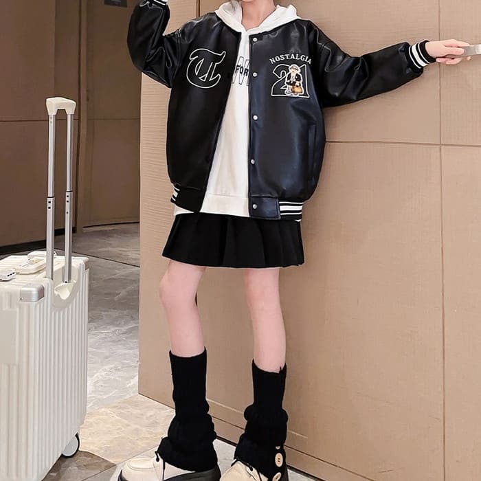 小学生 女の子 フェイクレザー ブルゾン 春秋 アウター カジュアル 韓国 ガーダンス可愛い 通学 おしゃれ 