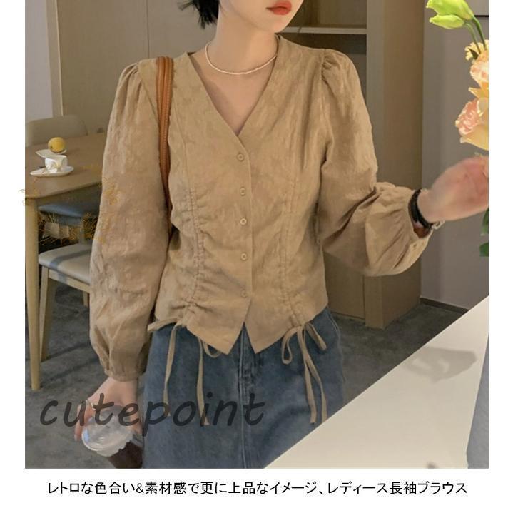 ブラウス 長袖シャツ レディース 長袖ブラウス エレ フリルブラウス ギャザーブラウス トップス 夏 フ シャツ レトロ ブラック 