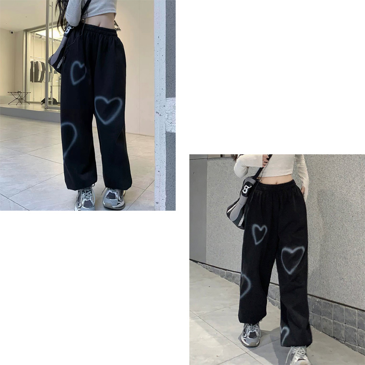 全品送料無料一部除く ハイウエスト ハートペイント ジョガーパンツ レディース 韓国 おしゃれ プチプラ 