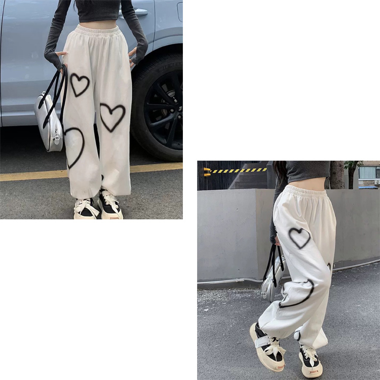 全品送料無料一部除く ハイウエスト ハートペイント ジョガーパンツ レディース 韓国 おしゃれ プチプラ 