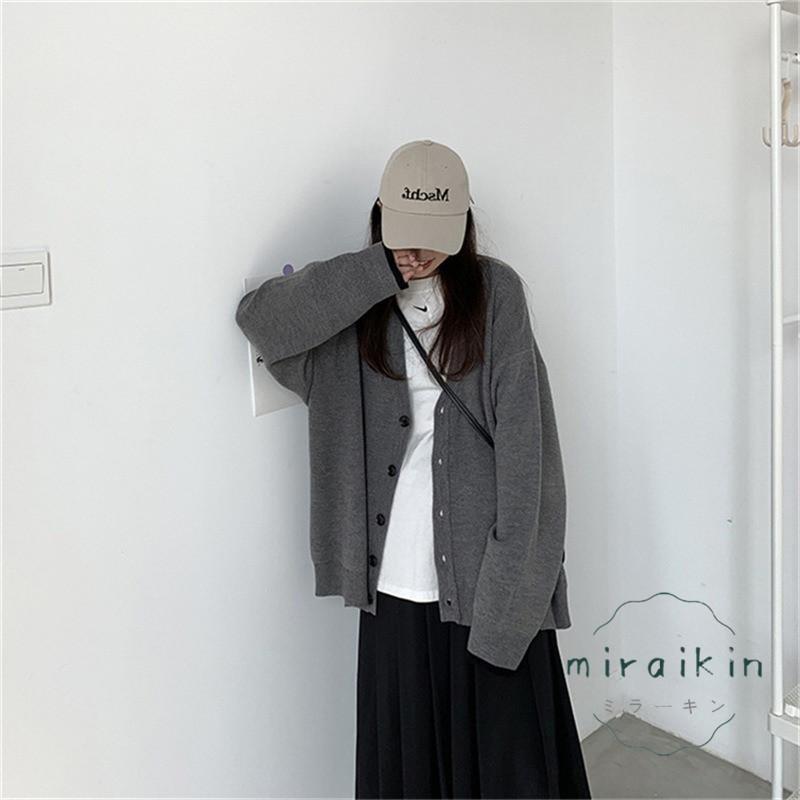 ニットカーディガン レディース ゆったり 長袖 ニットアウター V ニットトップス 秋冬 シンプル 50代 20代 羽織 30代 40代 韓国風 ネック お洒落 体型カバー 