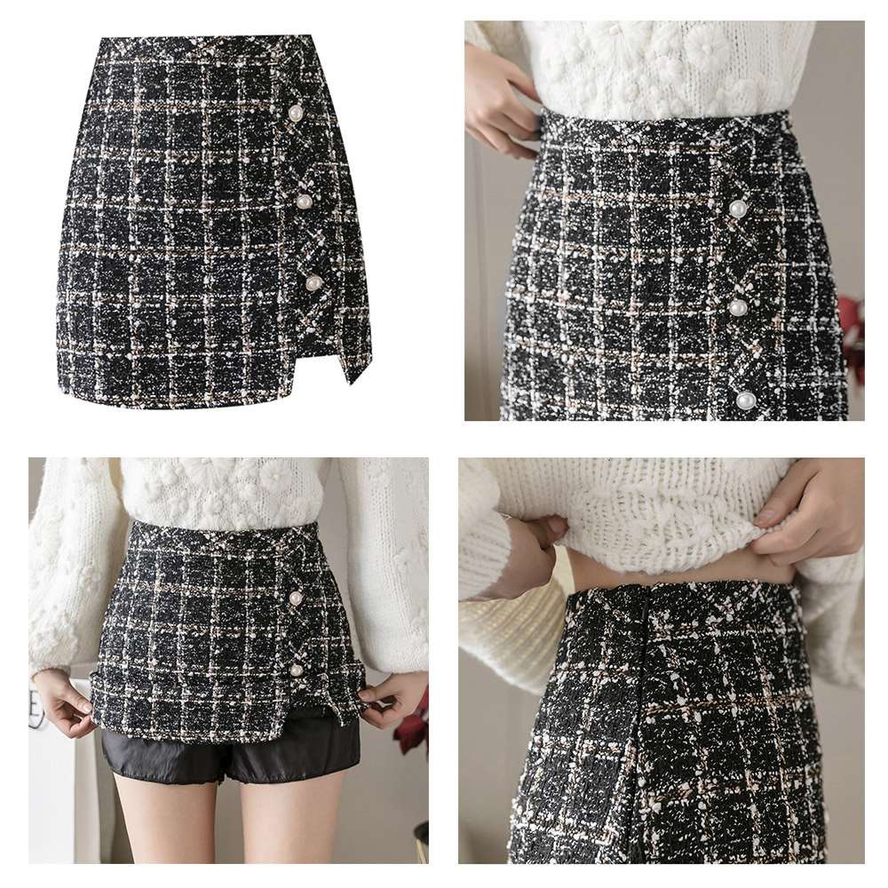ツイード スカート レディース ショート丈 チェック柄 台形  