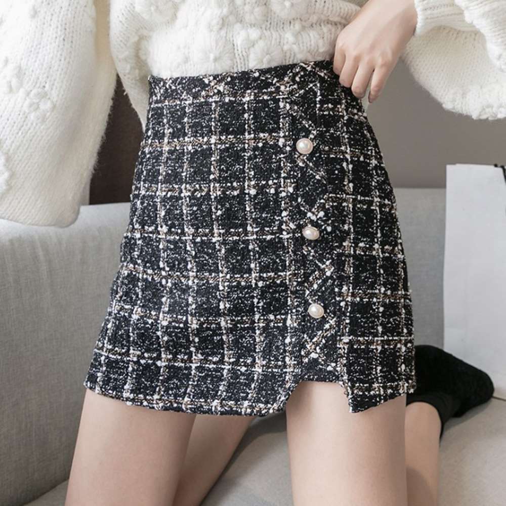 ツイード スカート レディース ショート丈 チェック柄 台形  