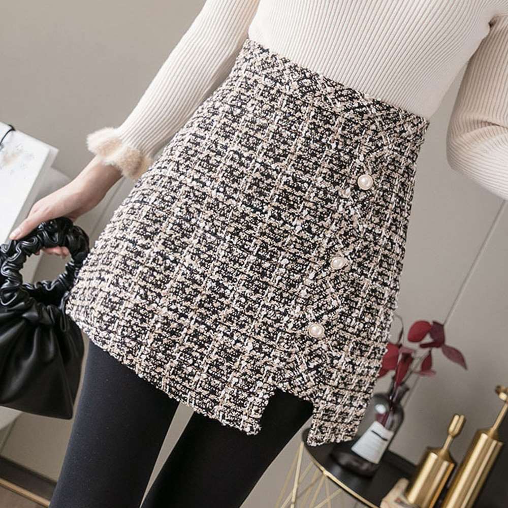 ツイード スカート レディース ショート丈 チェック柄 台形  