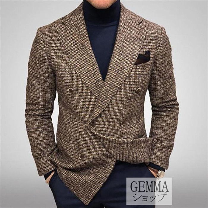 送料無料 ジャケット メンズ 秋冬 新作 格子縞 ブラウン 細身 着痩せ チェック柄 ビジネス 通勤 グリーン グレー ジャケット 