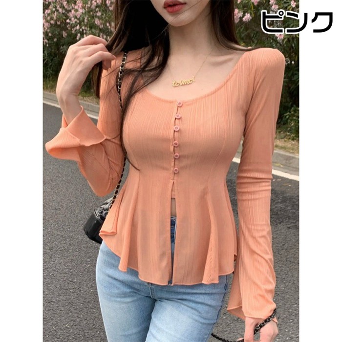 Tシャツ レディース 長袖Tシャツ アシンメト裾 長袖 クルーネック セクシー トップス カジュアル 大人 フェミニン 