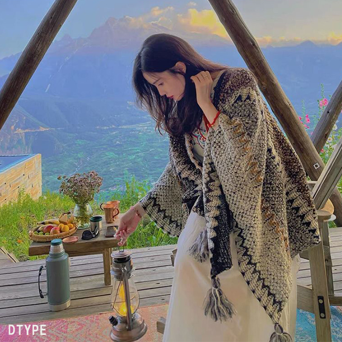 全品ポイント5% 半額クーポン付 エスニックストール ポンチョ レディース 大判 アジアン柄 エスニック柄 タッセル 