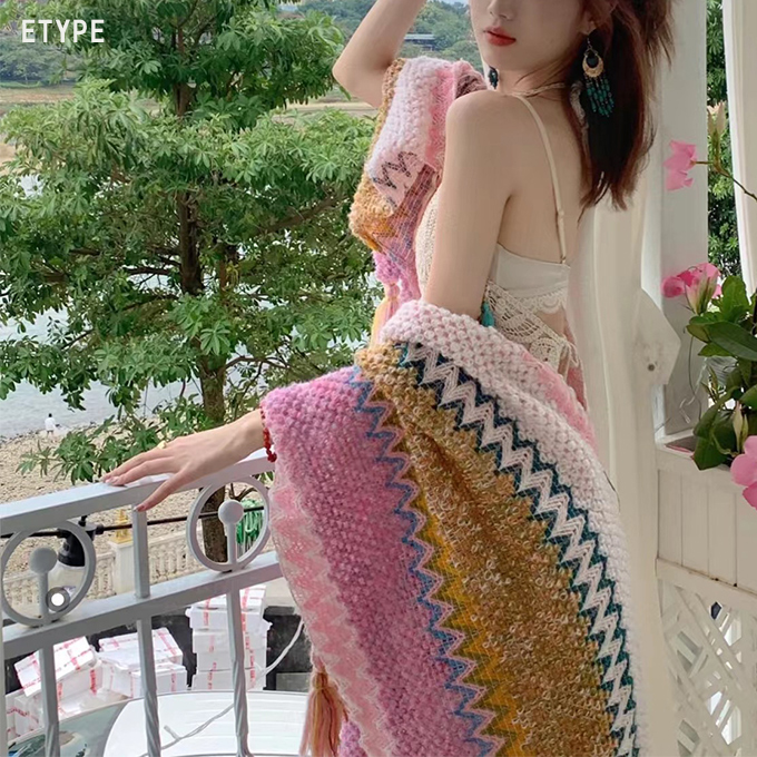 全品ポイント5% 半額クーポン付 エスニックストール ポンチョ レディース 大判 アジアン柄 エスニック柄 タッセル 