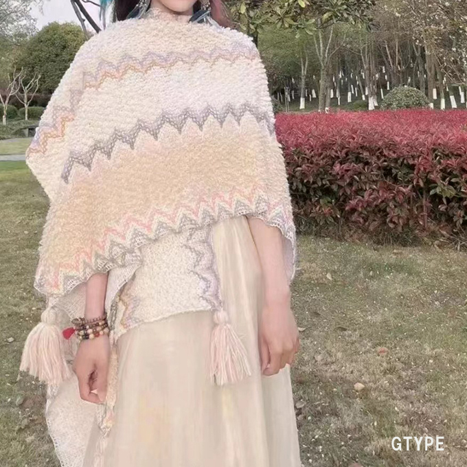 全品ポイント5% 半額クーポン付 エスニックストール ポンチョ レディース 大判 アジアン柄 エスニック柄 タッセル 