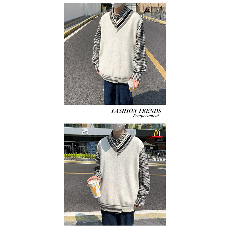 ニットベスト メンズ プルオーバー 袖なし ベスト Vネック ニット 学生 アウター トップス スクール 男子 通勤 オシャレ 通学 冬 秋 ゆったり カジュアル 