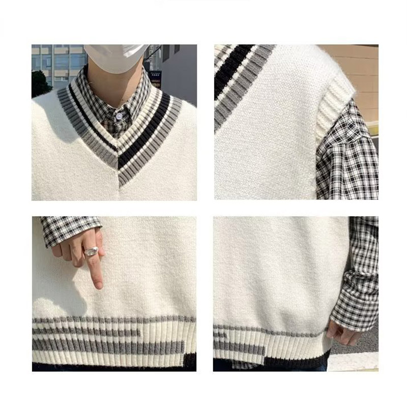 ニットベスト メンズ プルオーバー 袖なし ベスト Vネック ニット 学生 アウター トップス スクール 男子 通勤 オシャレ 通学 冬 秋 ゆったり カジュアル 