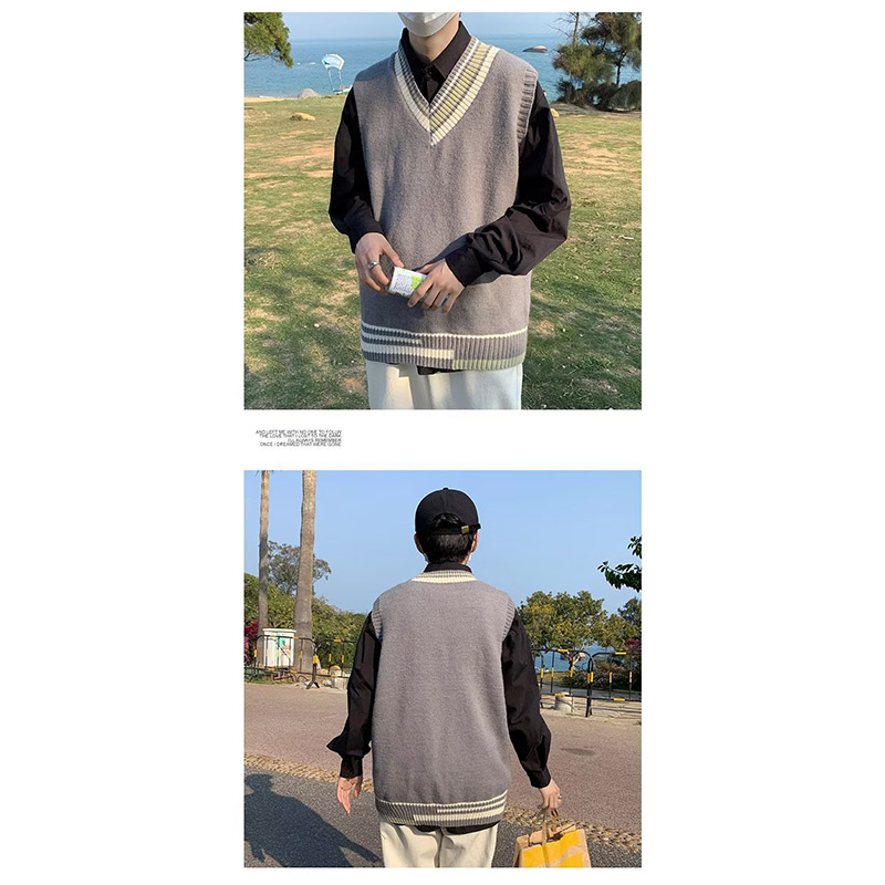 ニットベスト メンズ プルオーバー 袖なし ベスト Vネック ニット 学生 アウター トップス スクール 男子 通勤 オシャレ 通学 冬 秋 ゆったり カジュアル 