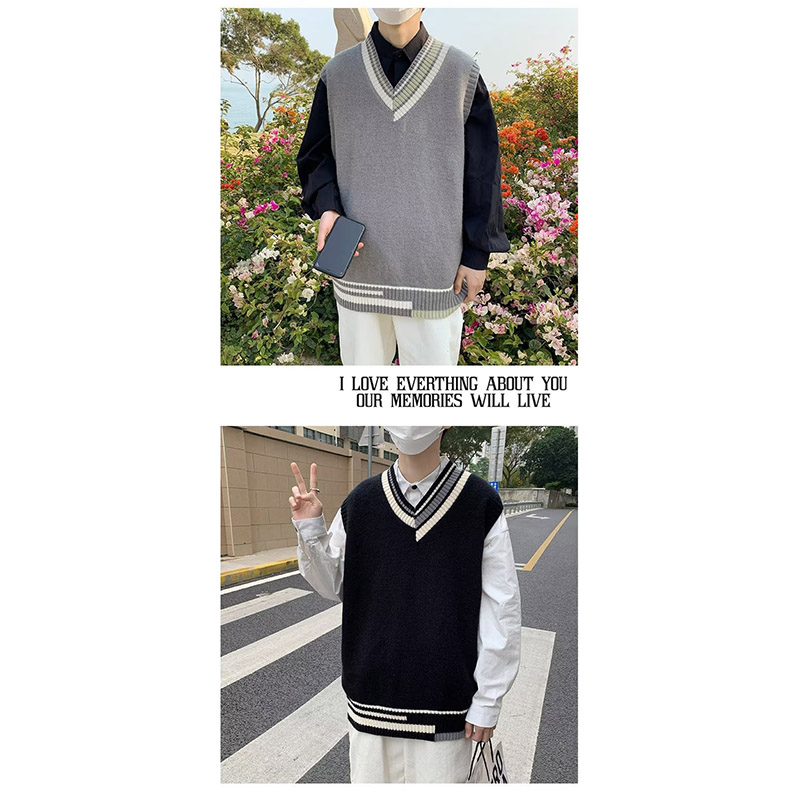 ニットベスト メンズ プルオーバー 袖なし ベスト Vネック ニット 学生 アウター トップス スクール 男子 通勤 オシャレ 通学 冬 秋 ゆったり カジュアル 