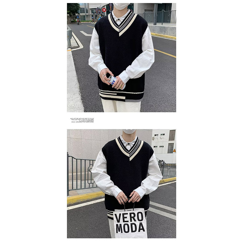 ニットベスト メンズ プルオーバー 袖なし ベスト Vネック ニット 学生 アウター トップス スクール 男子 通勤 オシャレ 通学 冬 秋 ゆったり カジュアル 