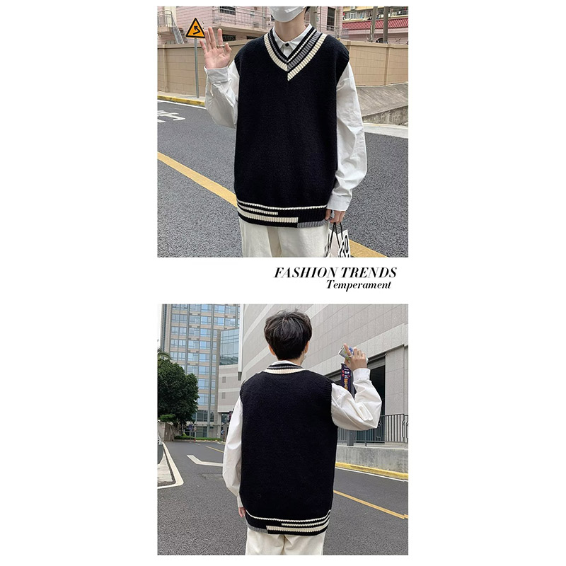 ニットベスト メンズ プルオーバー 袖なし ベスト Vネック ニット 学生 アウター トップス スクール 男子 通勤 オシャレ 通学 冬 秋 ゆったり カジュアル 