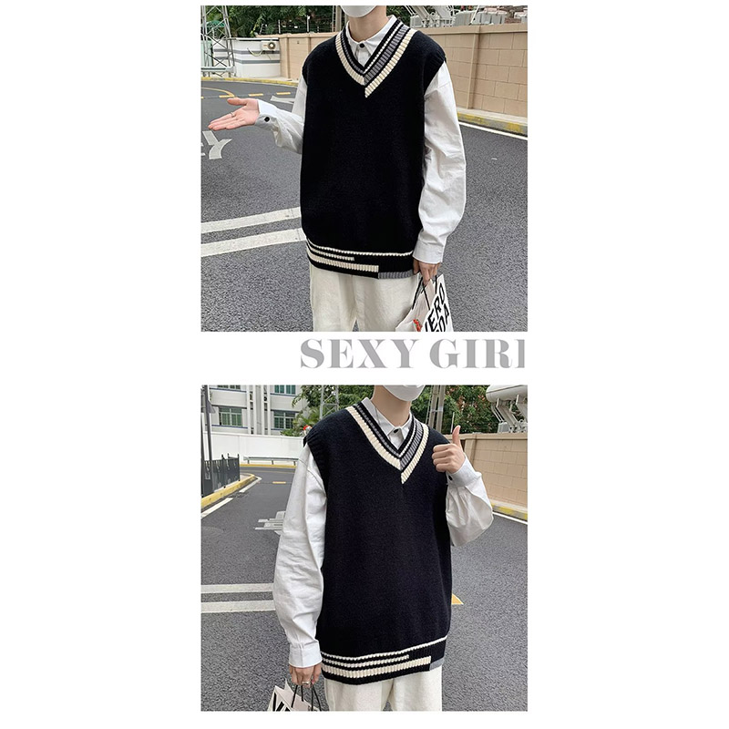 ニットベスト メンズ プルオーバー 袖なし ベスト Vネック ニット 学生 アウター トップス スクール 男子 通勤 オシャレ 通学 冬 秋 ゆったり カジュアル 