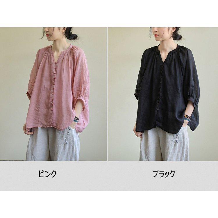 ブラウス レディース 40代 春夏新作 オシャレブラウス リネンシャツ カジュアル Vネック 無地 七分袖トップス 50代 通勤OL シャツ 大人 ゆったり 上品 30代 