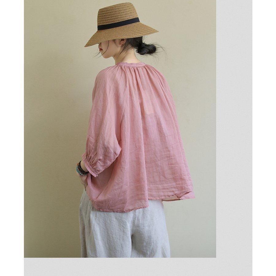 ブラウス レディース 40代 春夏新作 オシャレブラウス リネンシャツ カジュアル Vネック 無地 七分袖トップス 50代 通勤OL シャツ 大人 ゆったり 上品 30代 