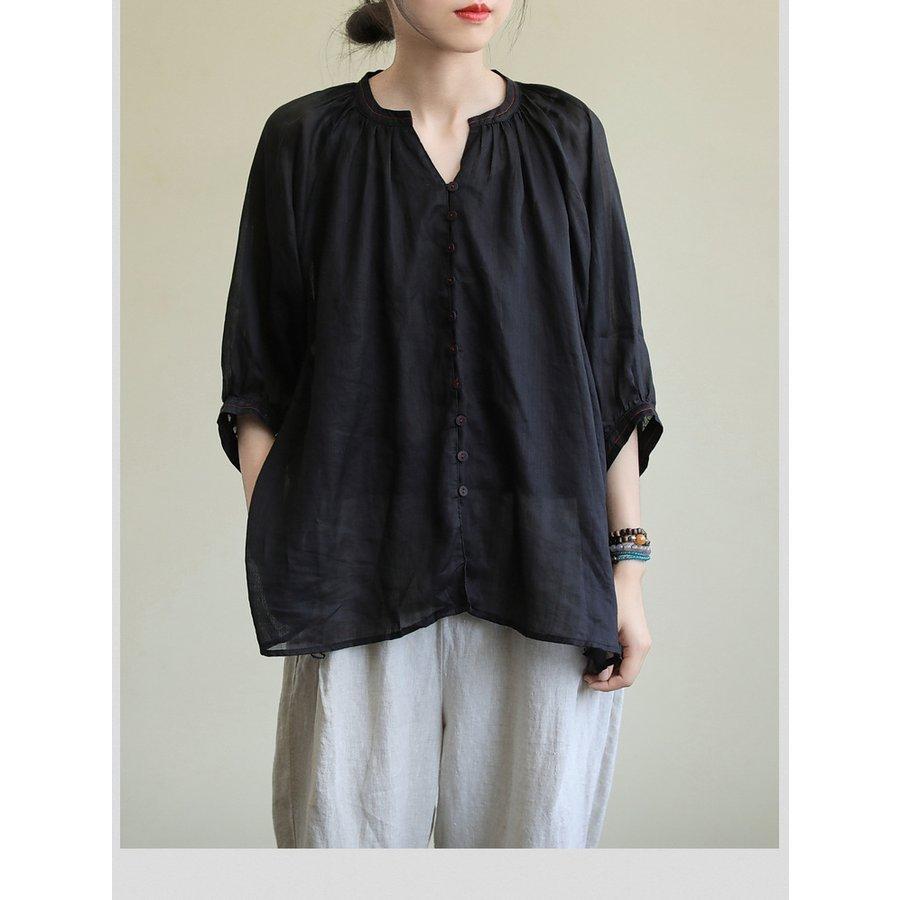 ブラウス レディース 40代 春夏新作 オシャレブラウス リネンシャツ カジュアル Vネック 無地 七分袖トップス 50代 通勤OL シャツ 大人 ゆったり 上品 30代 