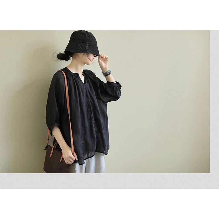 ブラウス レディース 40代 春夏新作 オシャレブラウス リネンシャツ カジュアル Vネック 無地 七分袖トップス 50代 通勤OL シャツ 大人 ゆったり 上品 30代 