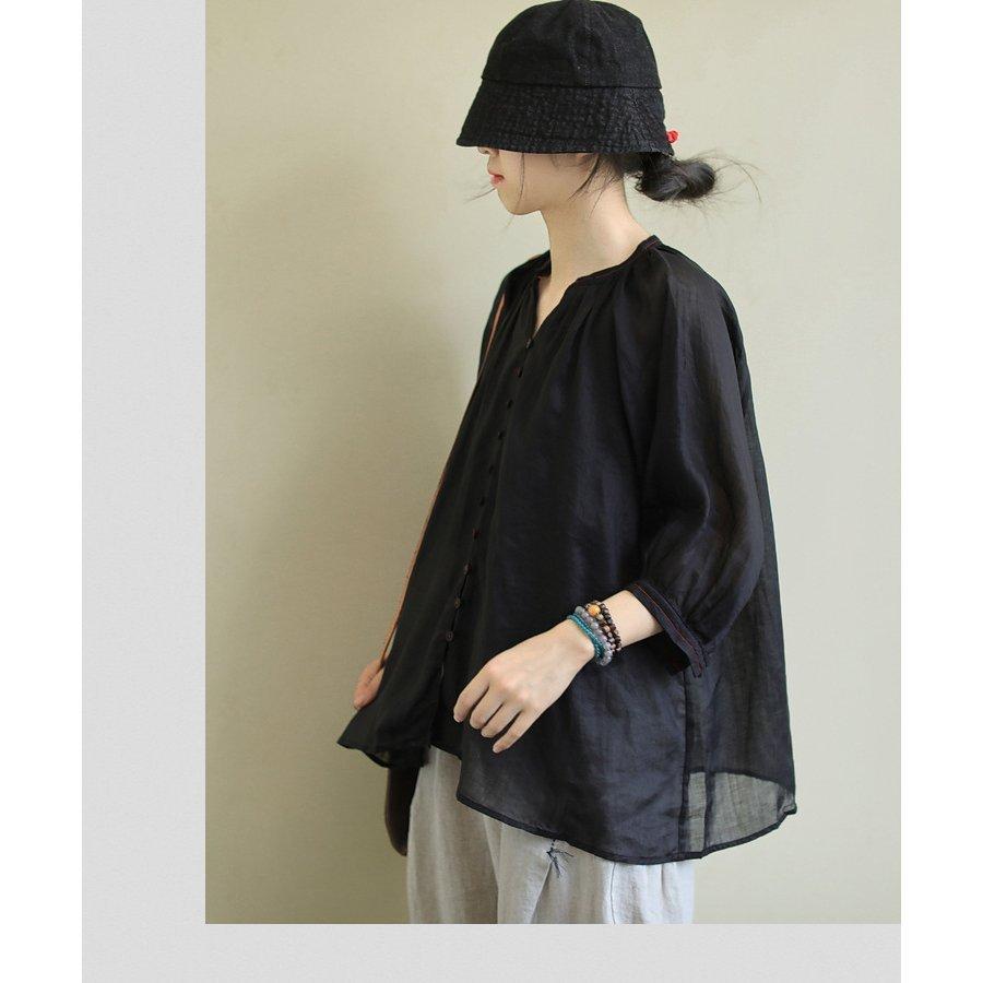 ブラウス レディース 40代 春夏新作 オシャレブラウス リネンシャツ カジュアル Vネック 無地 七分袖トップス 50代 通勤OL シャツ 大人 ゆったり 上品 30代 