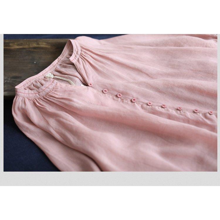 ブラウス レディース 40代 春夏新作 オシャレブラウス リネンシャツ カジュアル Vネック 無地 七分袖トップス 50代 通勤OL シャツ 大人 ゆったり 上品 30代 